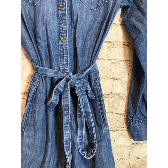 Banana Republic Shirt Dress Womens 2 Chambray Blue Full Button Front Belted - Picture 7 of 15